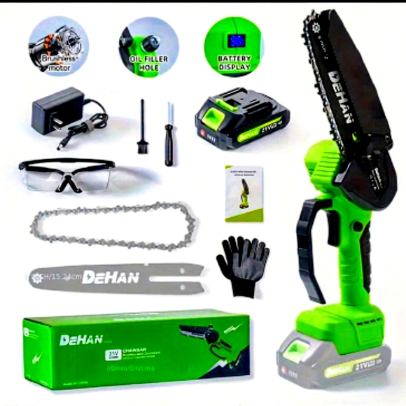 NEW Unboxed Dehan Lightweight 6" Cordless Chainsaw Set In Vibrant Green - Picture 2 of 2